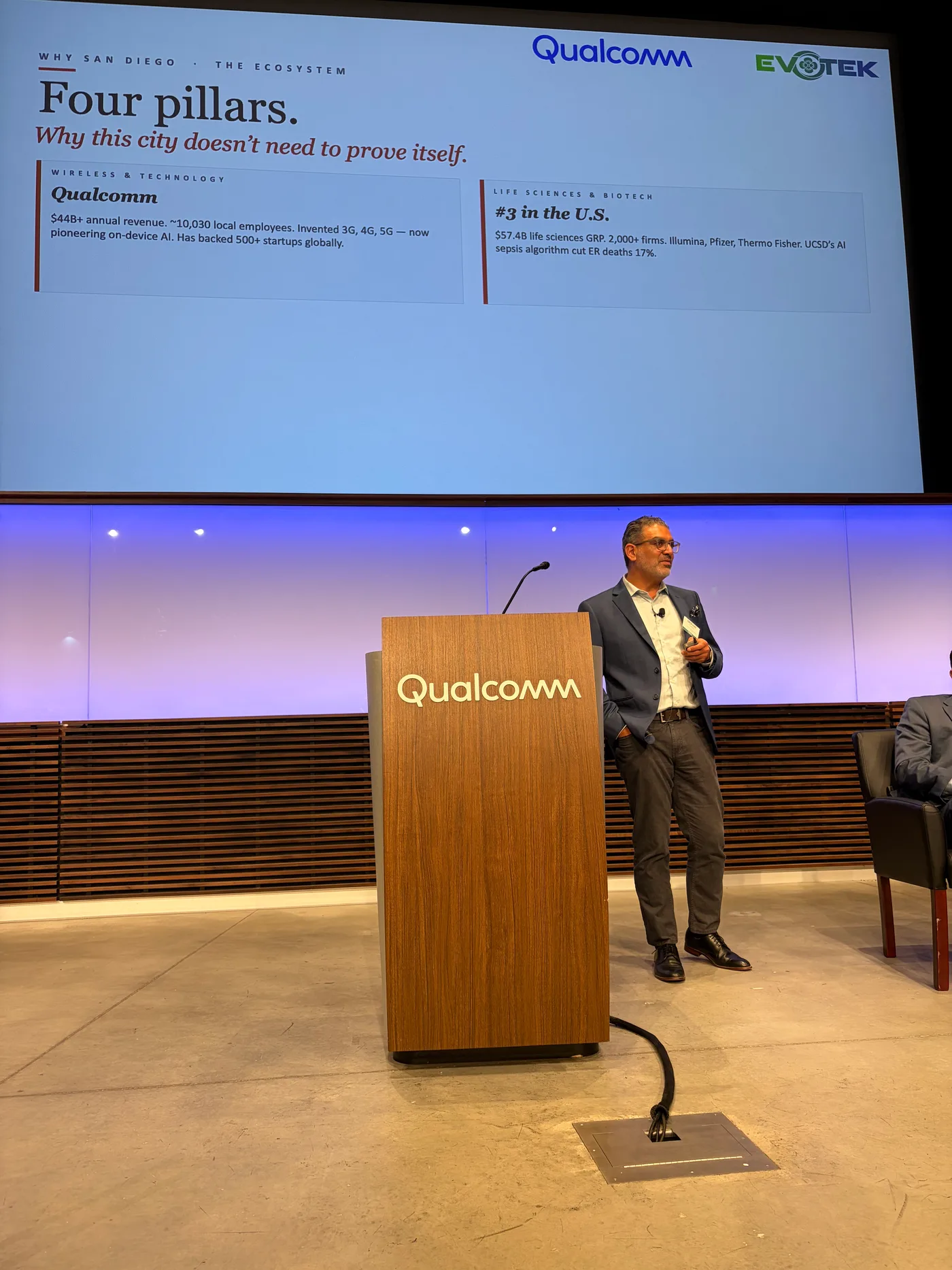 Moudy Elbayadi presenting at the EVOTEK Qualcomm AI Summit